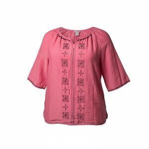 Catherines Peasant shirt womens Plus Sz 2X Coral Pink embroidery Beaded boho